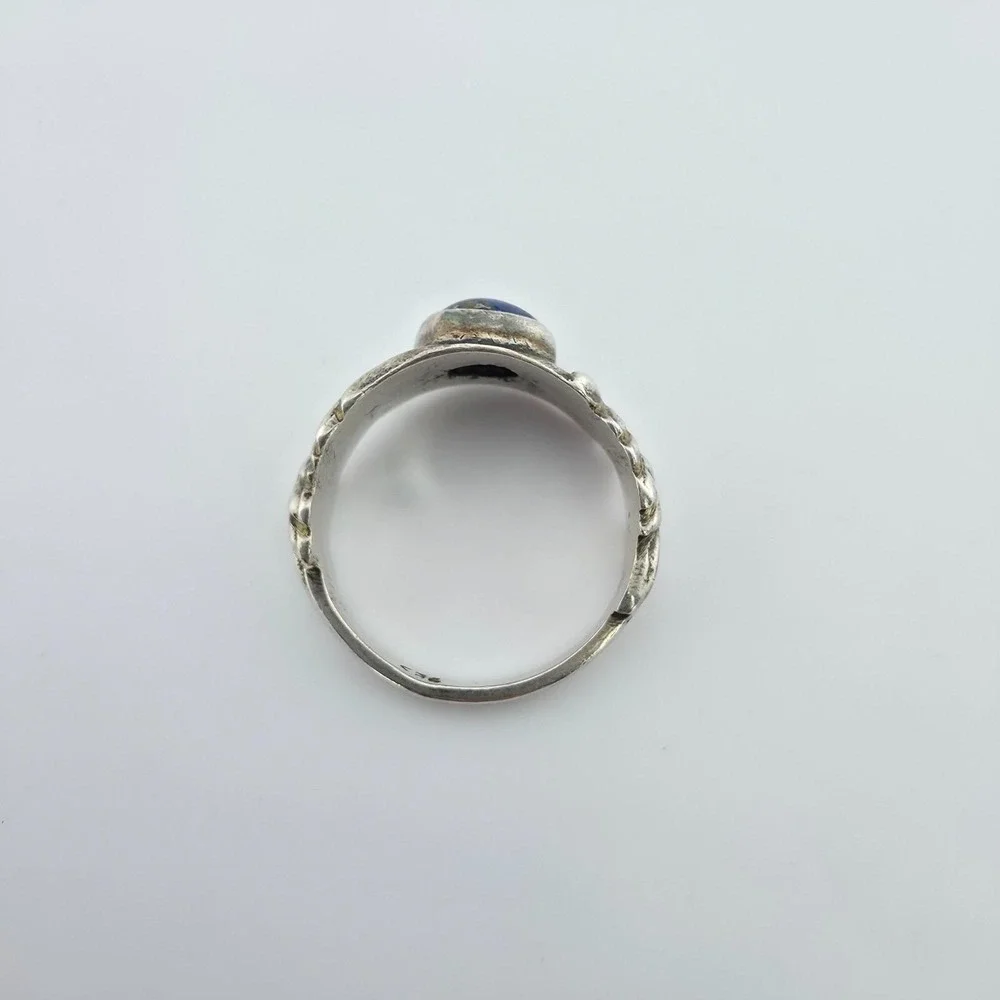 Vintage Lapis Lazuli Ring 925 Sterling Silver Blue Semi Precious Stone Size 7.5